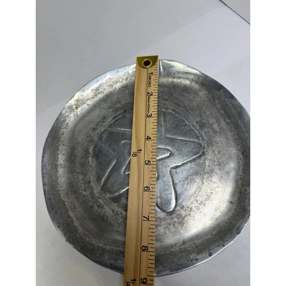 Pewter Silver Star Embossed‎ Rustic Decorative Plate Metal Tray 9in